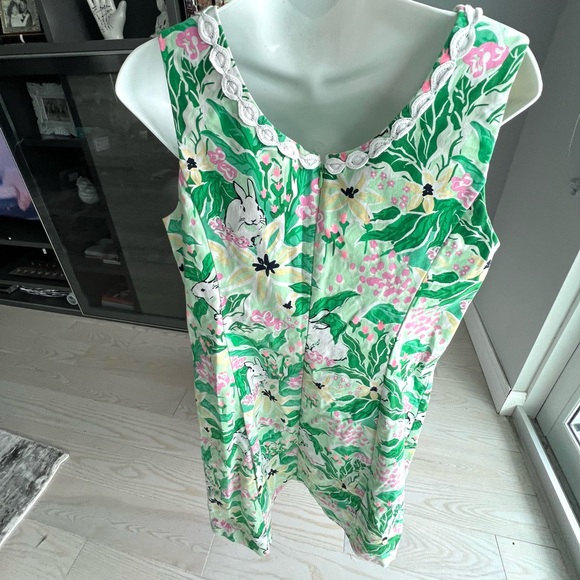 Size 16 Crown & Ivy Green Cotton Sheath dress Garden Bunny design Sleeveles - Picture 2 of 6